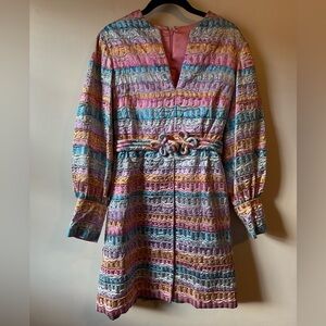 1960s Metallic Pastel Rainbow Brocade Wiggle Wave Mini Dress